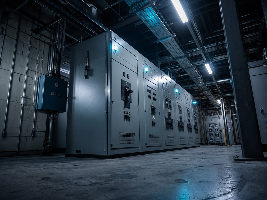 Sala de painéis elétricos em planta industrial de processo contínuo